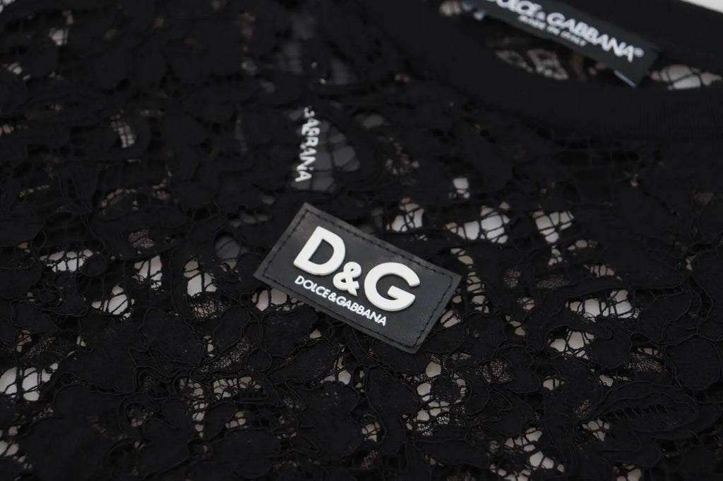 Robe mini shift en coton noir à dentelle florale dolce & gabbana avec étiquette d&g blanche visible