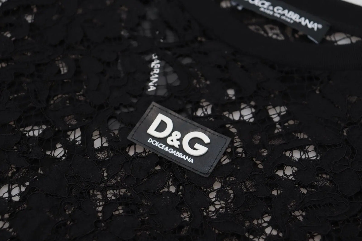 Robe mini shift en coton noir à dentelle florale dolce & gabbana avec étiquette d&g blanche visible