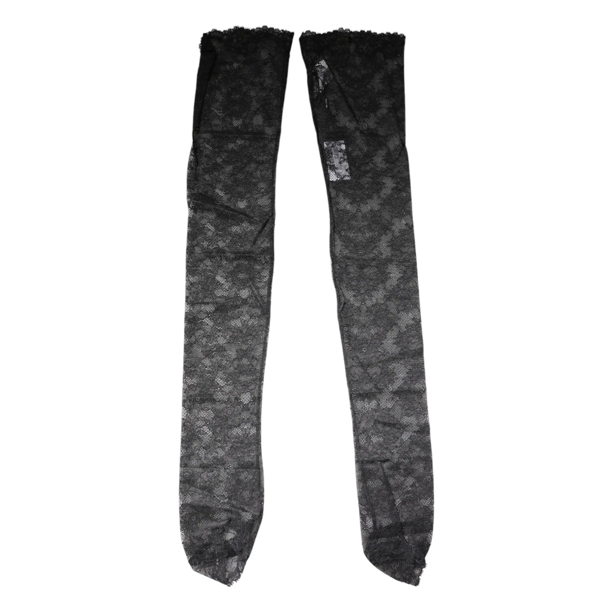 Dolce & gabbana black floral lace cotton stretch stockings with delicate floral pattern and frayed edges