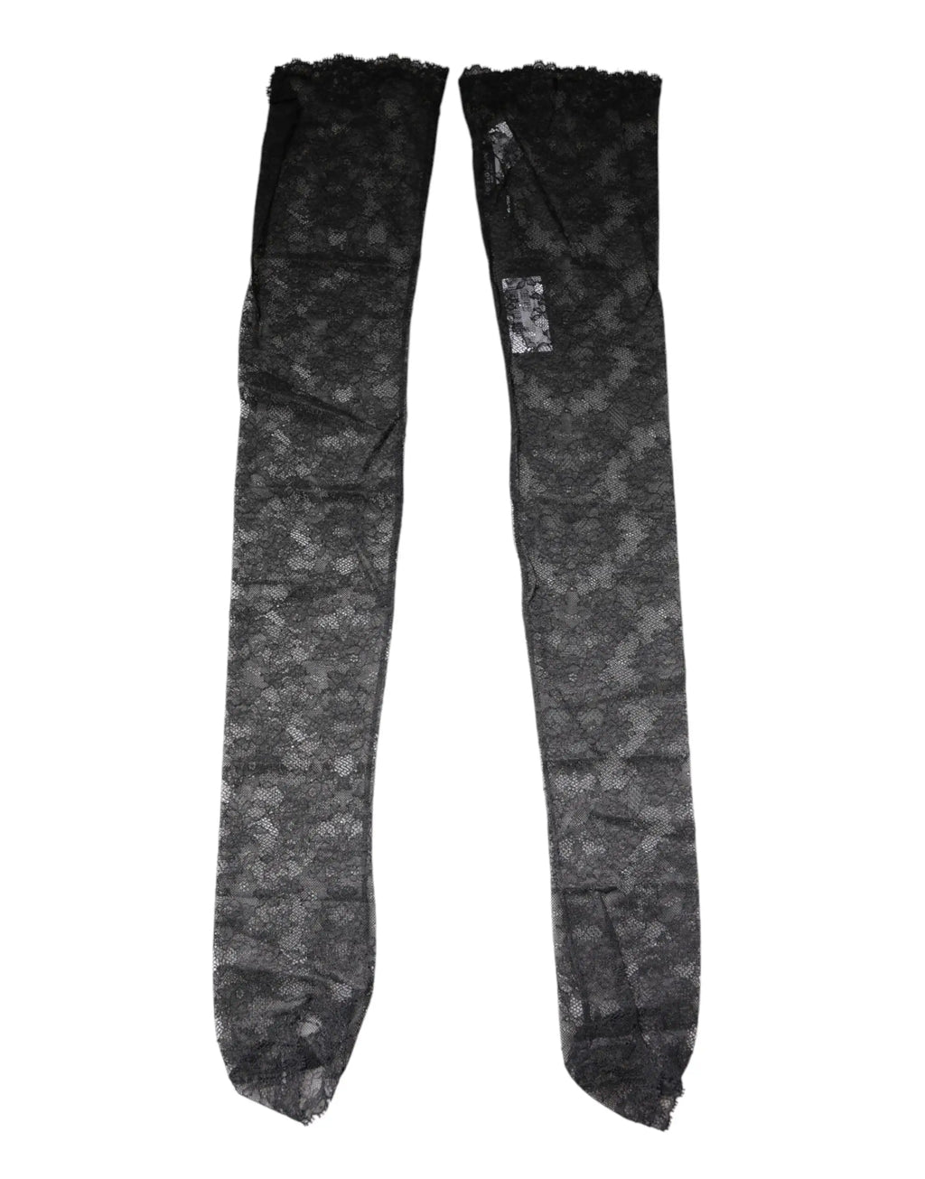 Dolce & gabbana bas noirs en coton stretch avec dentelle florale grise subtile et bords effilochés