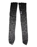 Dolce & gabbana bas noirs en coton stretch avec dentelle florale grise subtile et bords effilochés