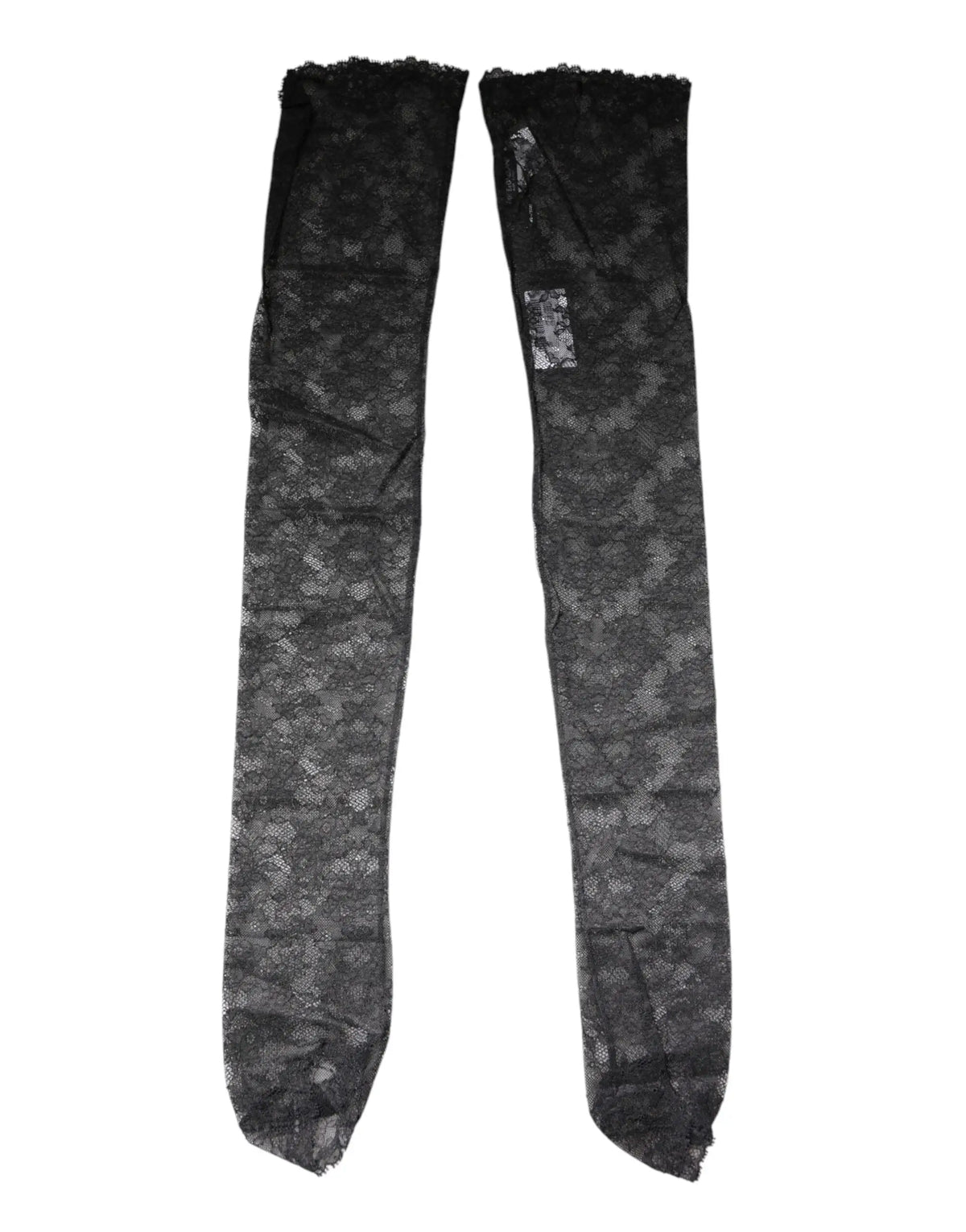 Dolce & gabbana bas noirs en coton stretch avec dentelle florale grise subtile et bords effilochés