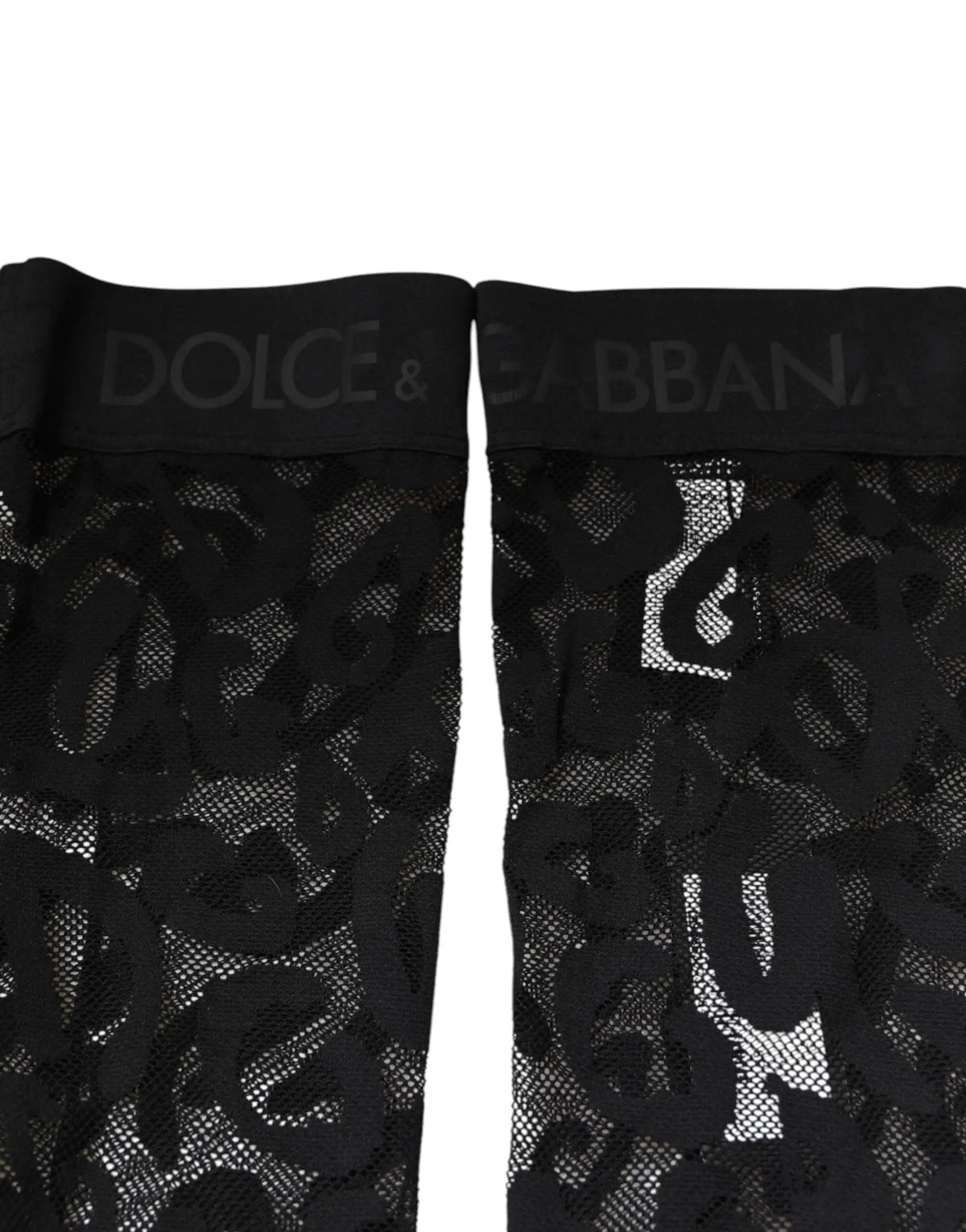 Bas noir dolce gabbana en dentelle florale en coton stretch avec motif léopard et logo brodé sur la taille