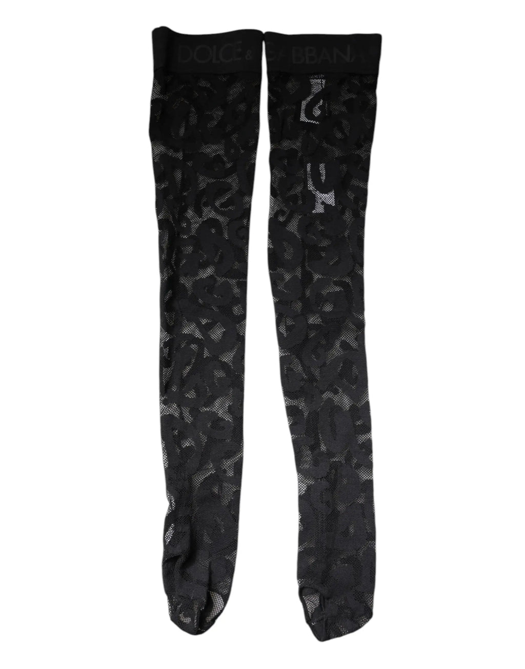 Dolce & gabbana black floral lace cotton stretch stockings with black mesh leopard print thigh-highs and ciceron logo