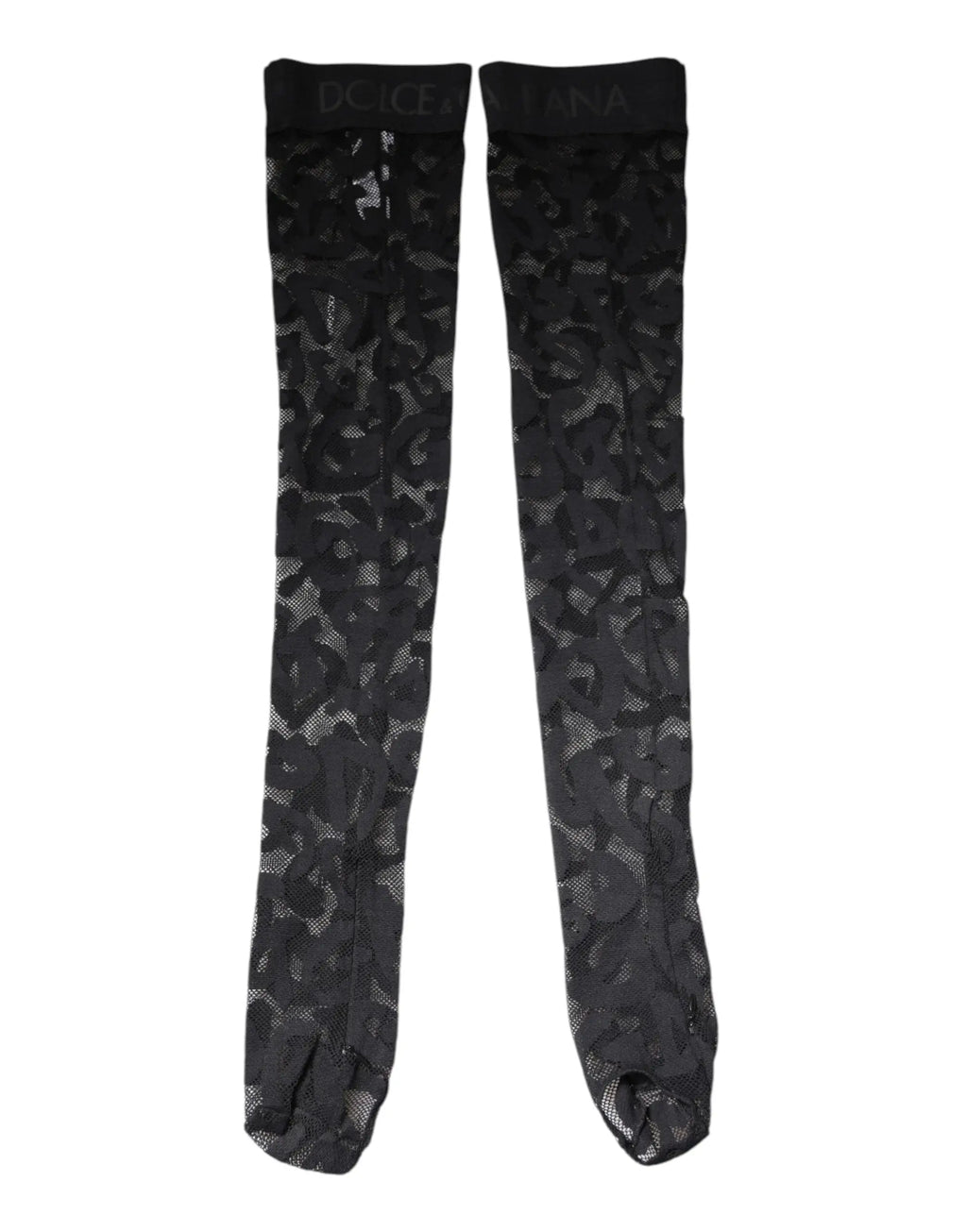 Bas noir dolce gabbana en coton extensible avec motif léopard subtil et logo brodé aux poignets élastiqués