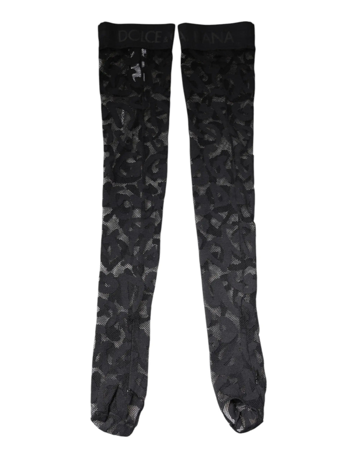 Bas noir dolce gabbana en coton extensible avec motif léopard subtil et logo brodé aux poignets élastiqués