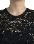Robe noire en dentelle dolce & gabbana avec embellissements floraux en perles noires et argentées scintillantes