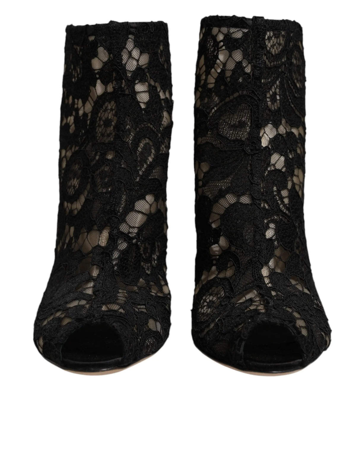 Dolce gabbana bottines talons en dentelle noire avec motifs floraux délicats et bout ouvert