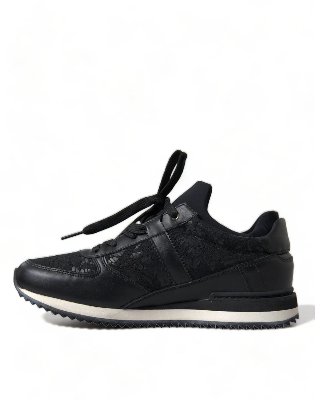 Baskets dolce & gabbana en cuir noir à motif floral avec lacets et texture sur la tige
