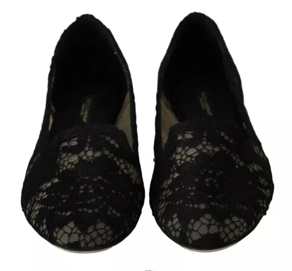 Dolce & gabbana mocassins plats noirs en dentelle florale délicate pour femme
