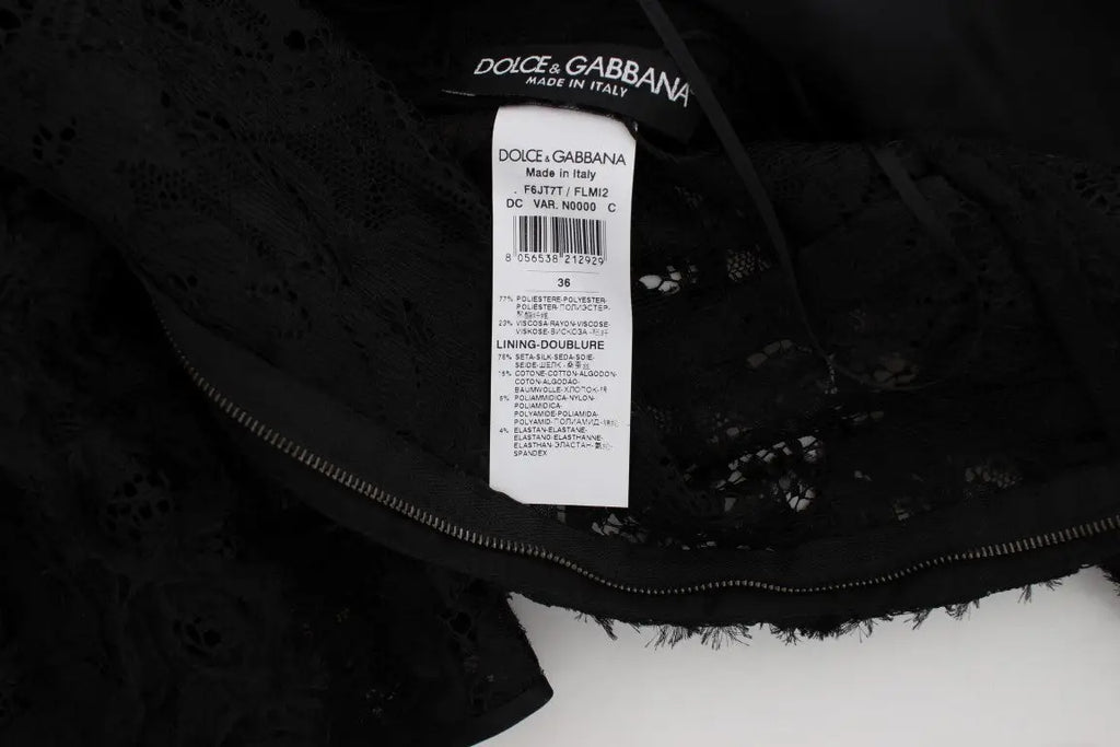 Robe longue noire dolce & gabbana en dentelle florale transparente avec motifs délicats pour une tenue élégante