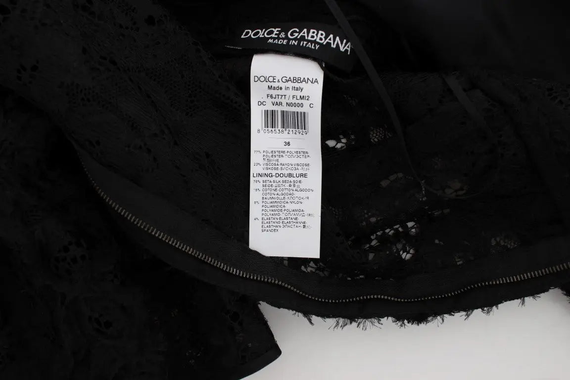 Robe longue noire dolce & gabbana en dentelle florale transparente avec motifs délicats pour une tenue élégante