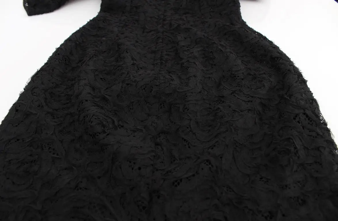 Robe longue noire en dentelle florale dolce & gabbana, bodycon avec motifs floraux complexes