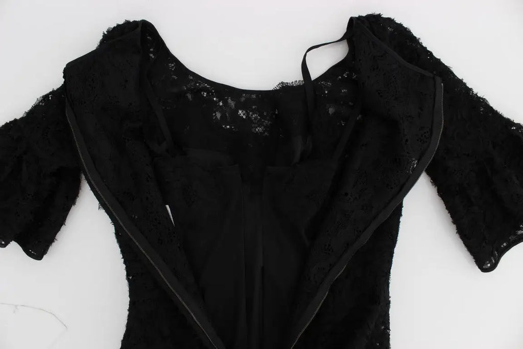 Dolce & gabbana robe maxi noire en dentelle florale avec corsage ajusté et manches courtes