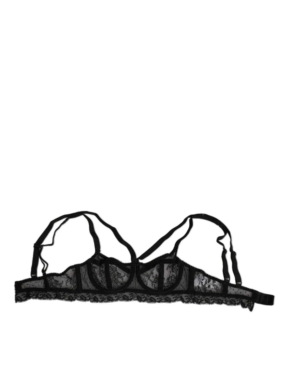 Dolce & gabbana soutien-gorge balconcino noir en nylon avec dentelle florale délicate et bretelles ajustables