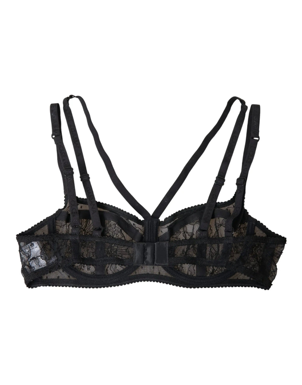 Dolce & gabbana soutien-gorge balconcino noir en nylon avec dentelle florale délicate et bretelles réglables