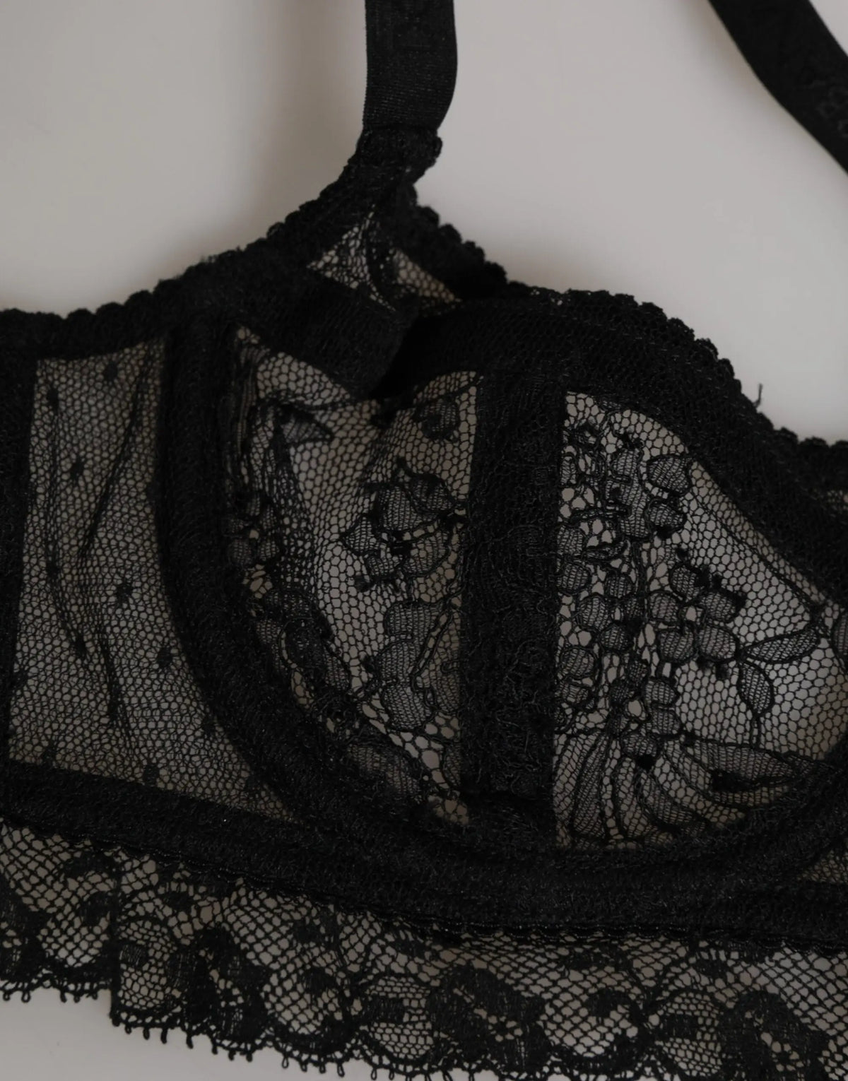 Dolce & gabbana soutien-gorge balconnet noir en nylon avec dentelle florale et panneaux en tulle transparent