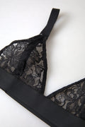 Soutien-gorge triangle dolce & gabbana noir en dentelle florale avec bretelles satinées lisses en nylon stretch