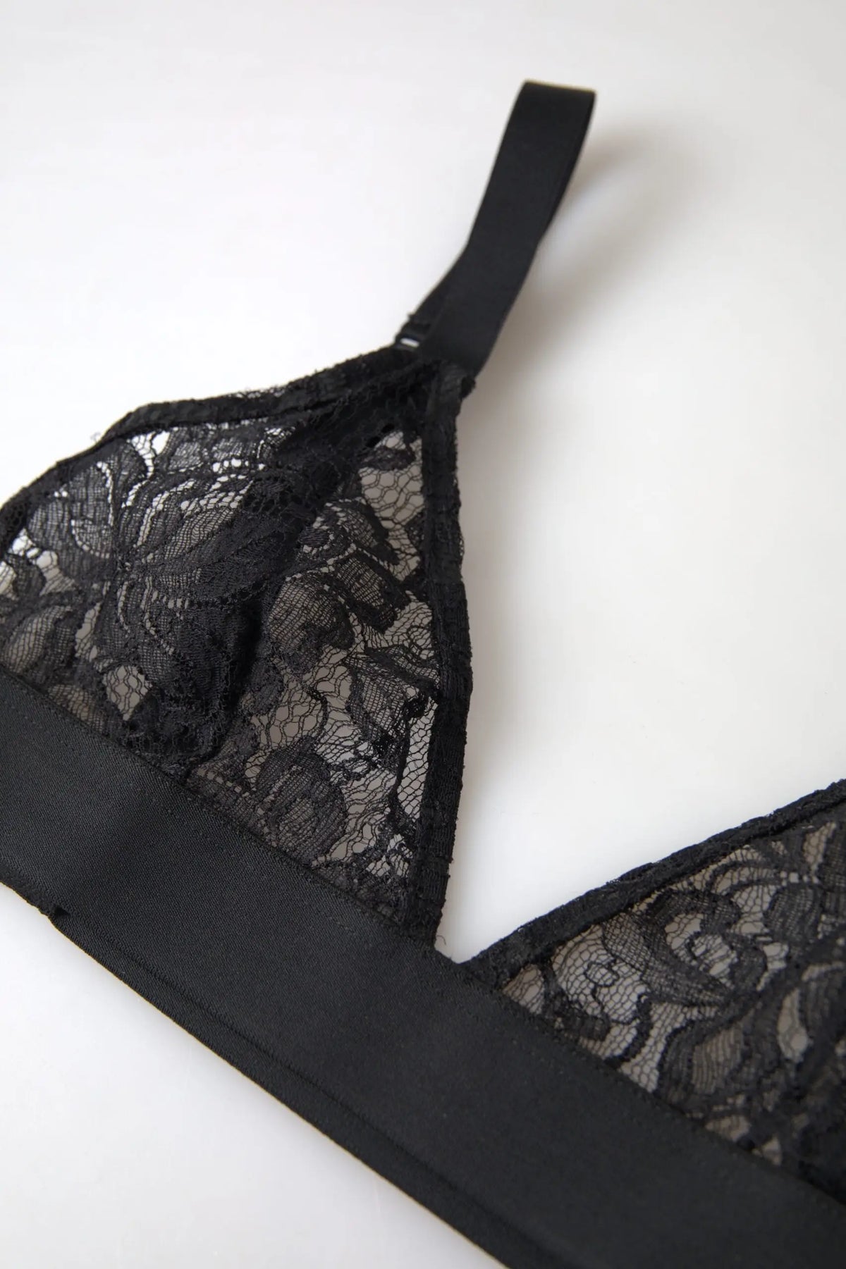 Soutien-gorge triangle dolce & gabbana noir en dentelle florale avec bretelles satinées lisses en nylon stretch
