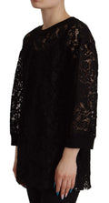 Top noir en dentelle florale dolce gabbana manches longues col rond tissu texturé