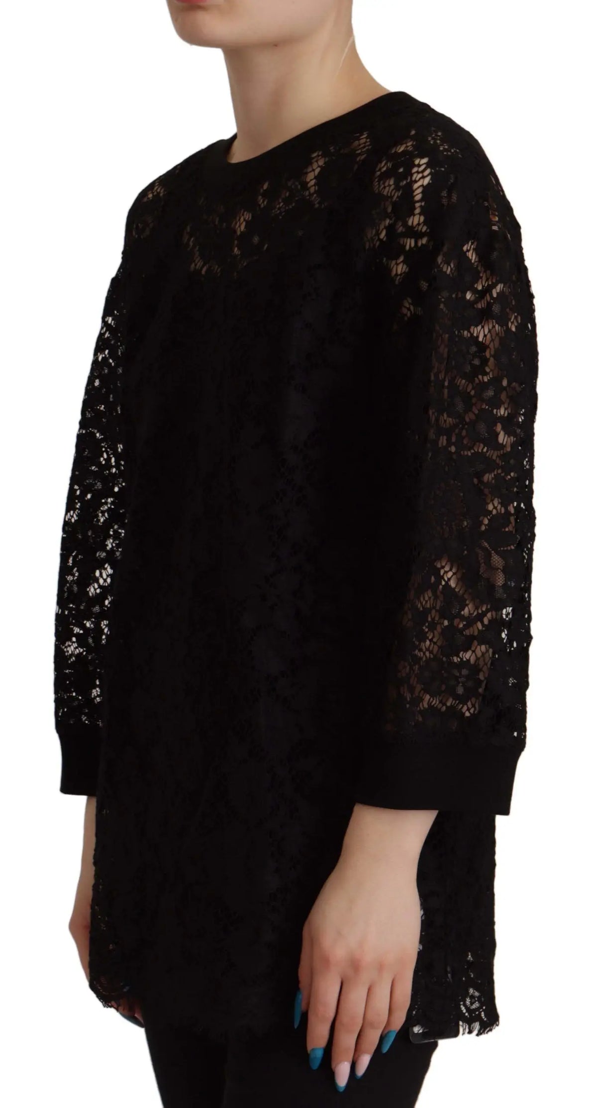 Top noir en dentelle florale dolce gabbana manches longues col rond tissu texturé