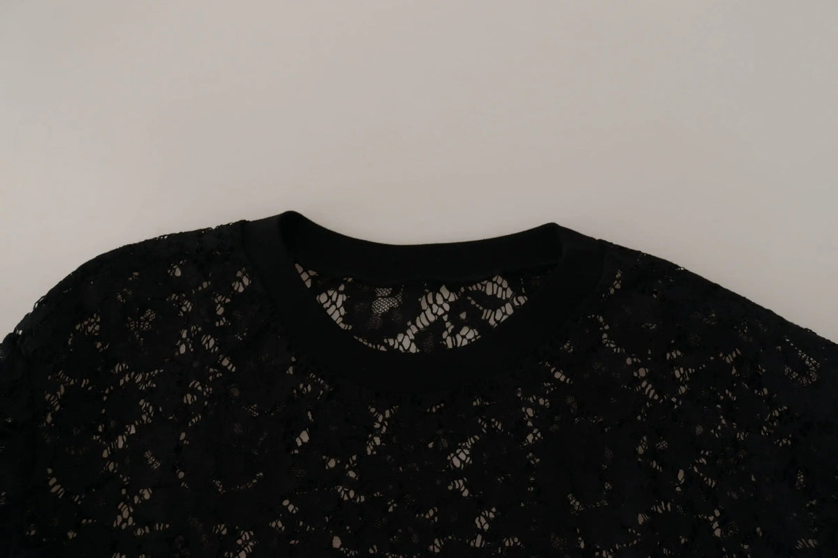 Dolce & gabbana blouse sicily noire en dentelle florale délicate avec col rond et motif intricate