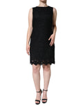 Robe noire sans manches dolce gabbana en dentelle florale avec silhouette ajustée et ourlet festonné
