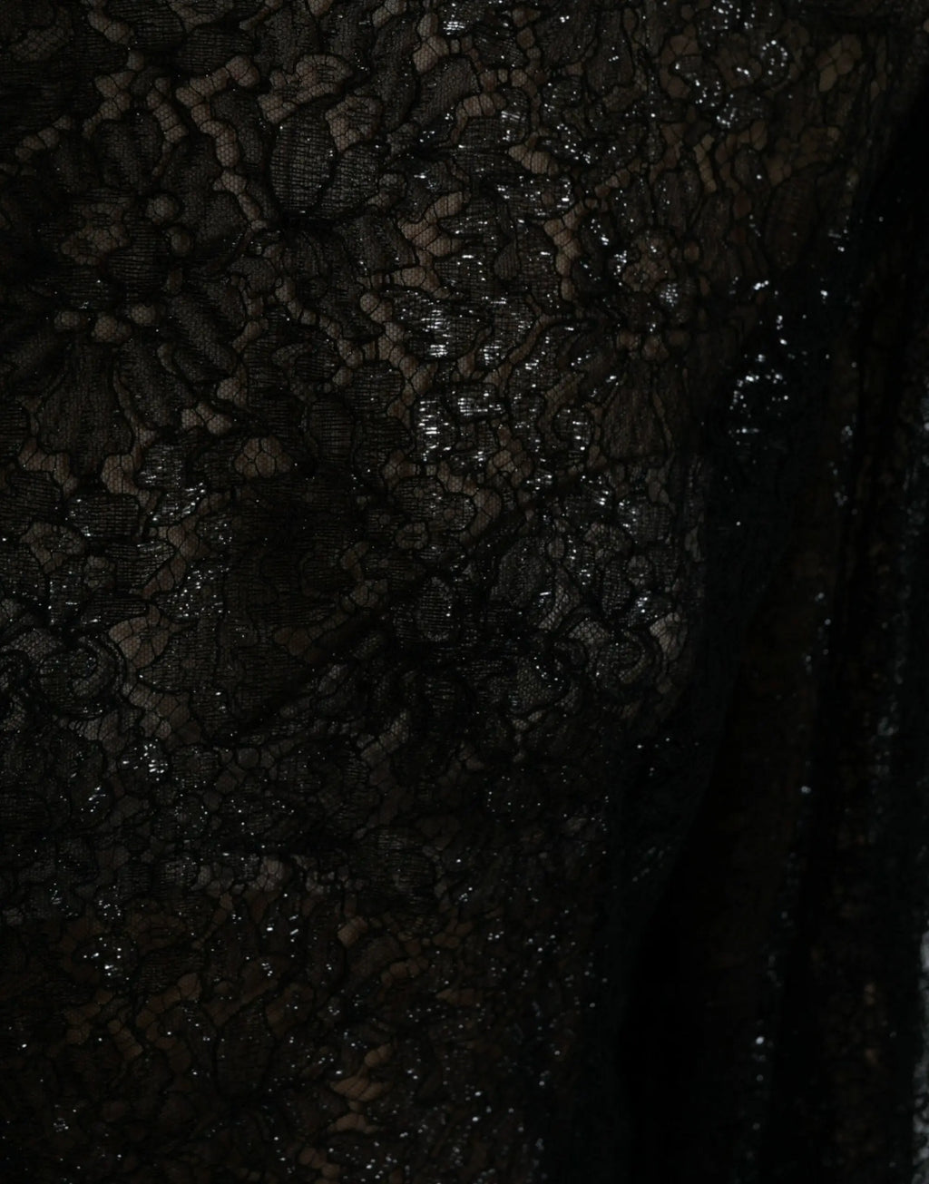 Robe mi-longue en dentelle noire dolce & gabbana avec motifs floraux délicats et embellissements scintillants