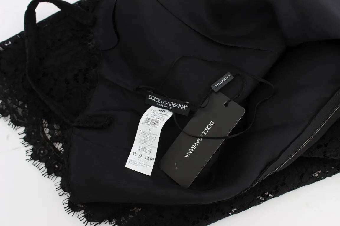 Robe droite noire dolce gabbana en dentelle florale délicate au genou