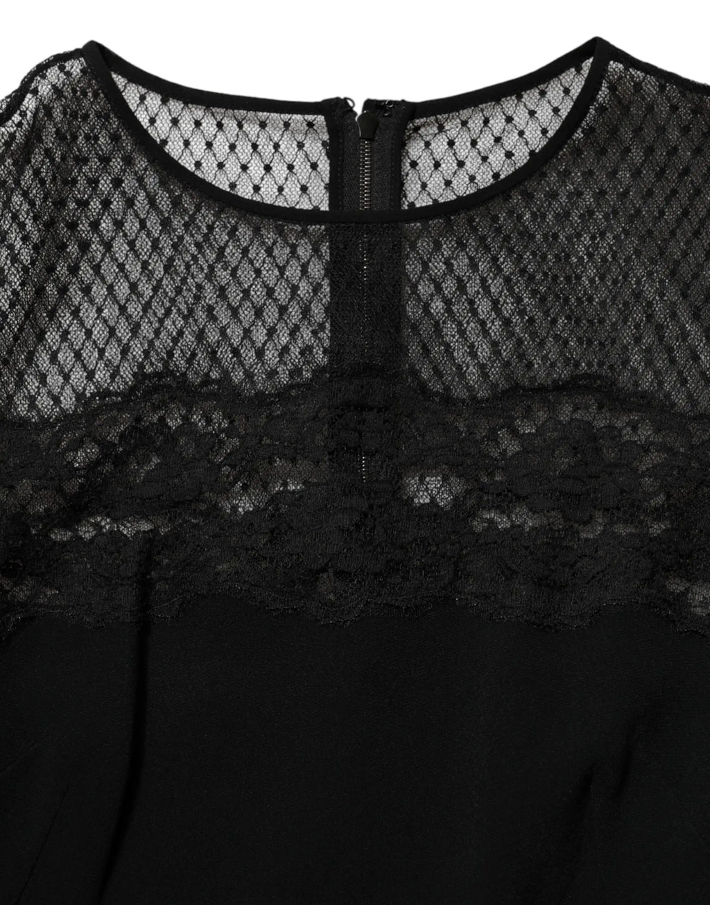 Top noir en dentelle et mesh avec fermeture éclair centrale pour robe droite à taille trapèze dolce & gabbana