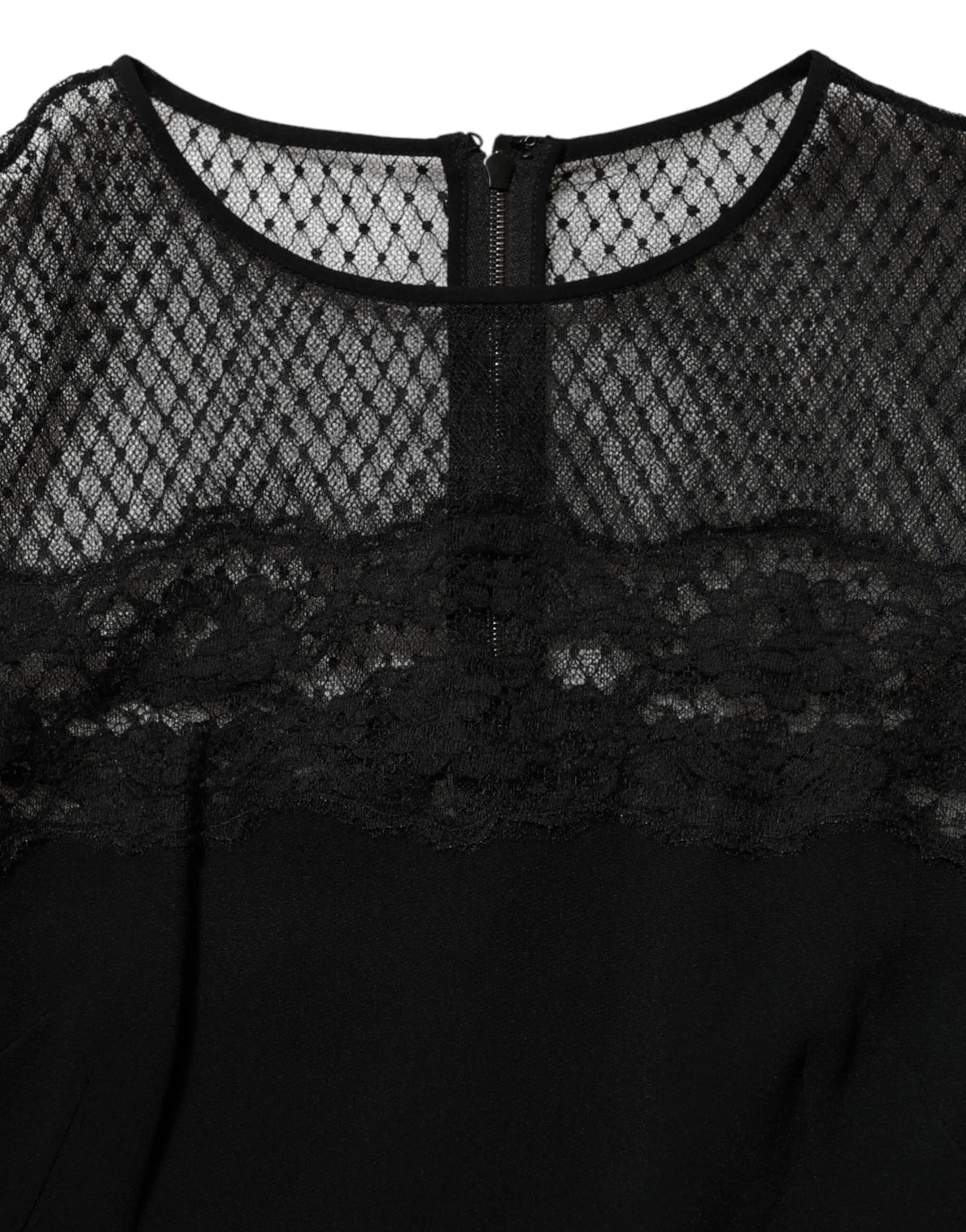 Top noir en dentelle et mesh avec fermeture éclair centrale pour robe droite à taille trapèze dolce & gabbana