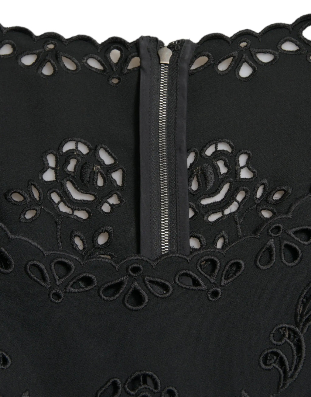 Robe midi moulante en viscose noire dolce gabbana avec broderie florale délicate et fermeture éclair centrale