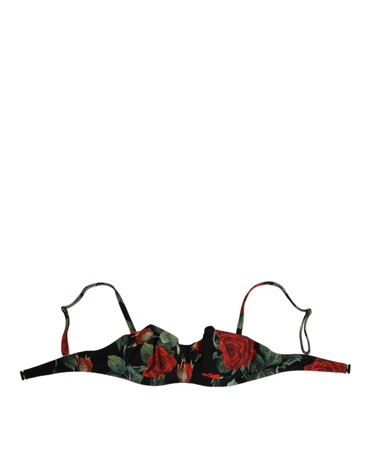 Dolce & Gabbana soutien-gorge balconnet noir en nylon avec roses rouges vives et bretelles fines réglables