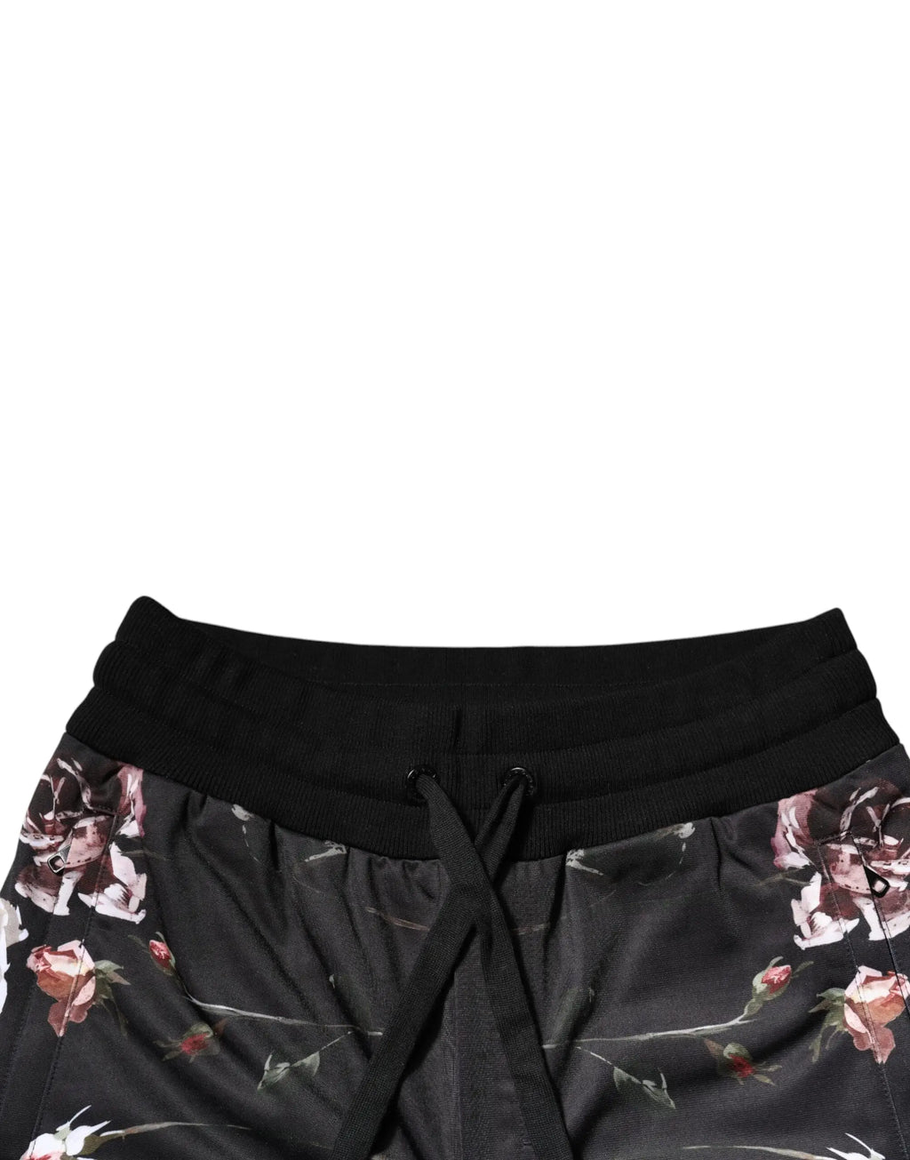 Pantalon de jogging dolce & gabbana noir en polyester avec motif floral subtil rose et gris et taille élastique
