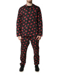 Ensemble de pyjama homme dolce & gabbana en coton noir avec motif floral rouge vif pour le sommeil