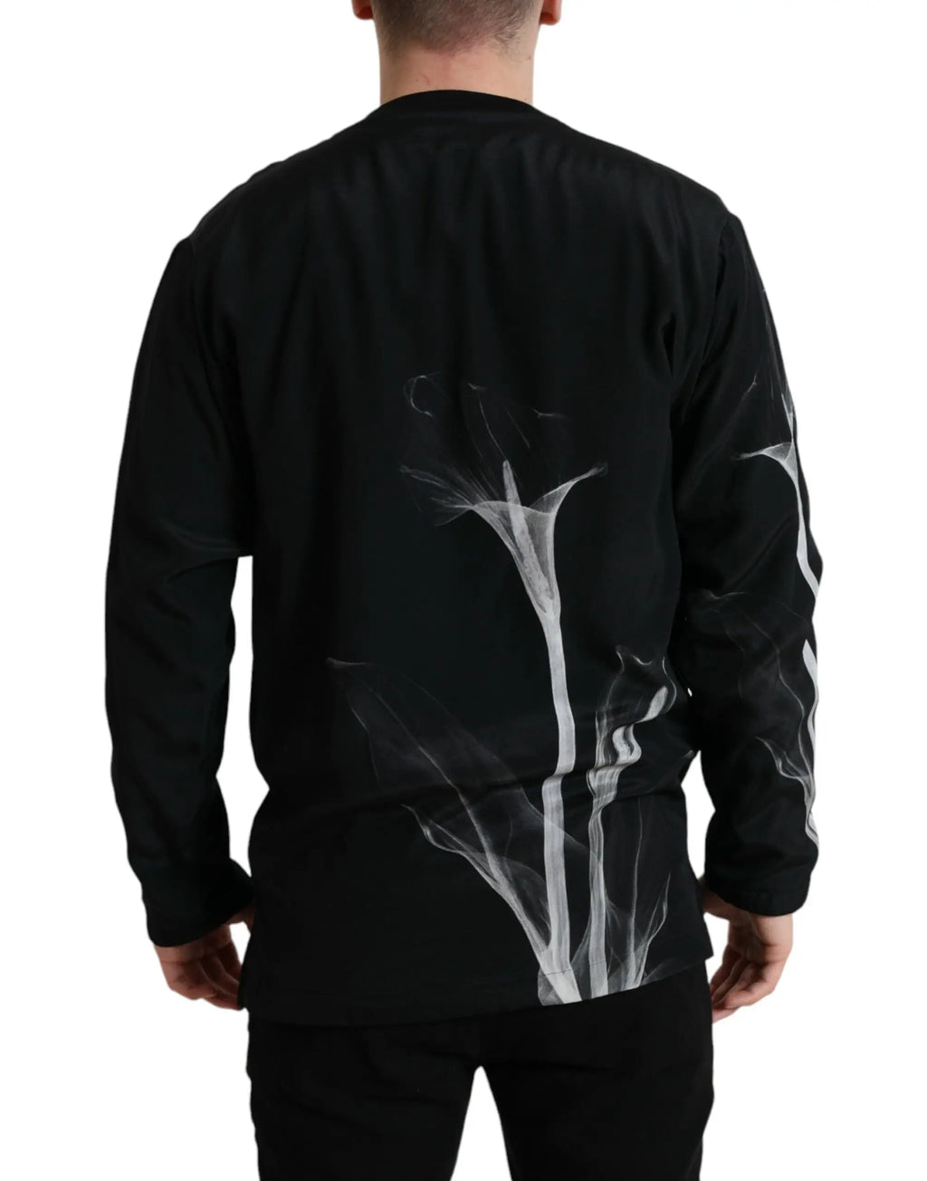 Dolce & Gabbana pull noir à col rond avec imprimé floral style radiographie sur manches longues