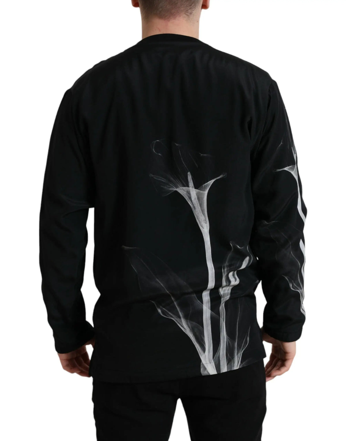 Dolce & Gabbana pull noir à col rond avec imprimé floral style radiographie sur manches longues