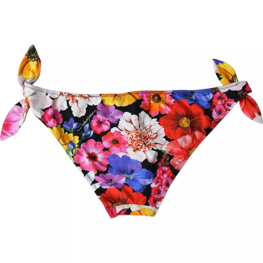 Bas de bikini dolce & gabbana noir à imprimé floral vibrant avec fleurs colorées et liens de côté noués