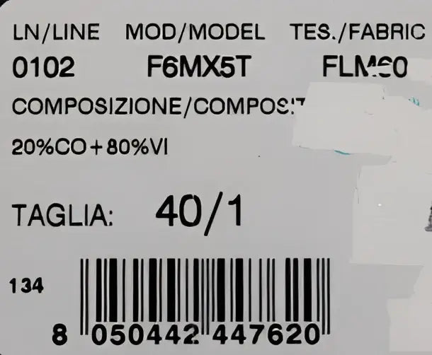 Étiquette du modèle f6mx5t indiquant une robe fourreau noire à ricamo floral dolce & gabbana en coton et viscose taille 40/1