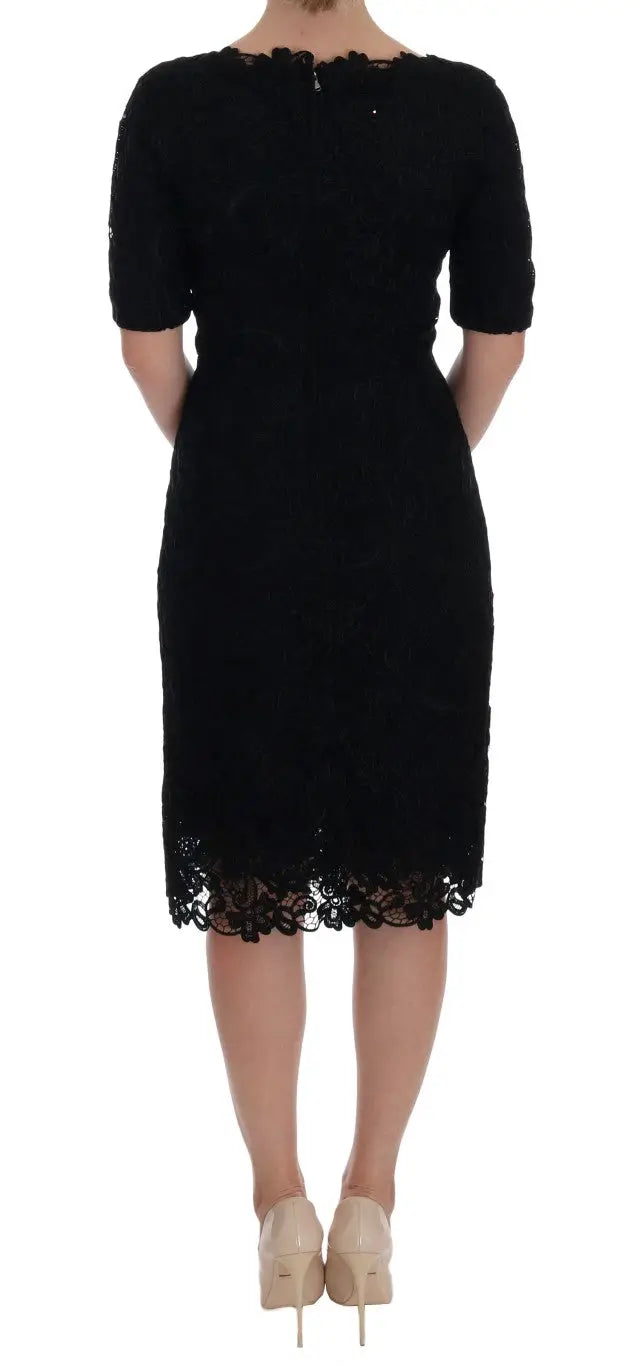 Robe noire en dentelle noire dolce & gabbana midi avec manches courtes et silhouette ajustée