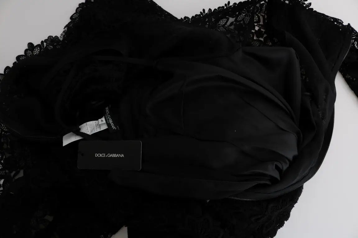 Robe longue noire dolce & gabbana en dentelle délicate fleurie ricamo sheath élégante