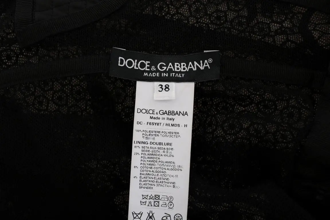 Étiquette noire dolce & gabbana taille 38 sur robe noire ajustée à motifs floraux dolce & gabbana