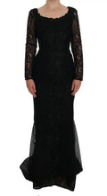 Robe fourreau noire dolce & gabbana en dentelle florale élégante avec manches longues et silhouette ajustée