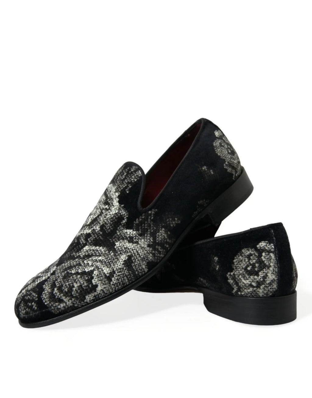 Dolce & gabbana mocassins noirs en velours avec motif floral argenté subtil pour homme