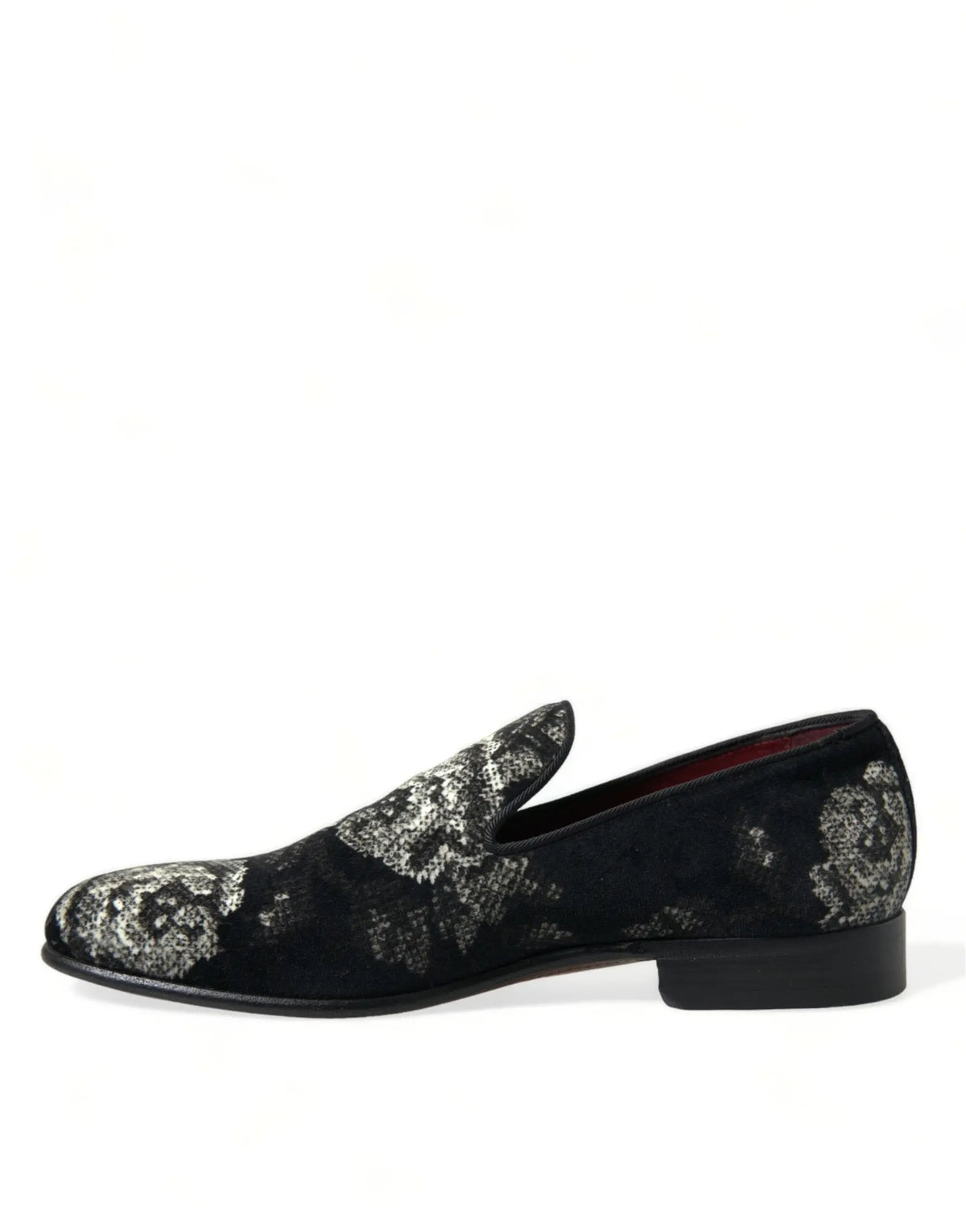 Dolce & gabbana mocassins noirs en daim pour hommes avec broderie florale argentée chaussures habillées