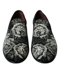 Dolce & gabbana mocassins noirs homme en cuir avec motif floral texturé monochrome blanc et gris