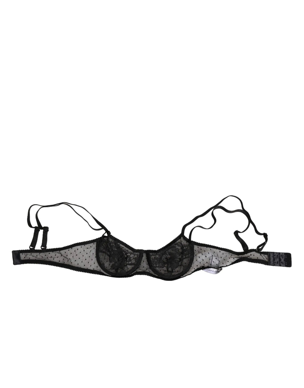 Dolce & Gabbana black floral underwired balconette bra with delicate lace and sheer dotted mesh overlay
