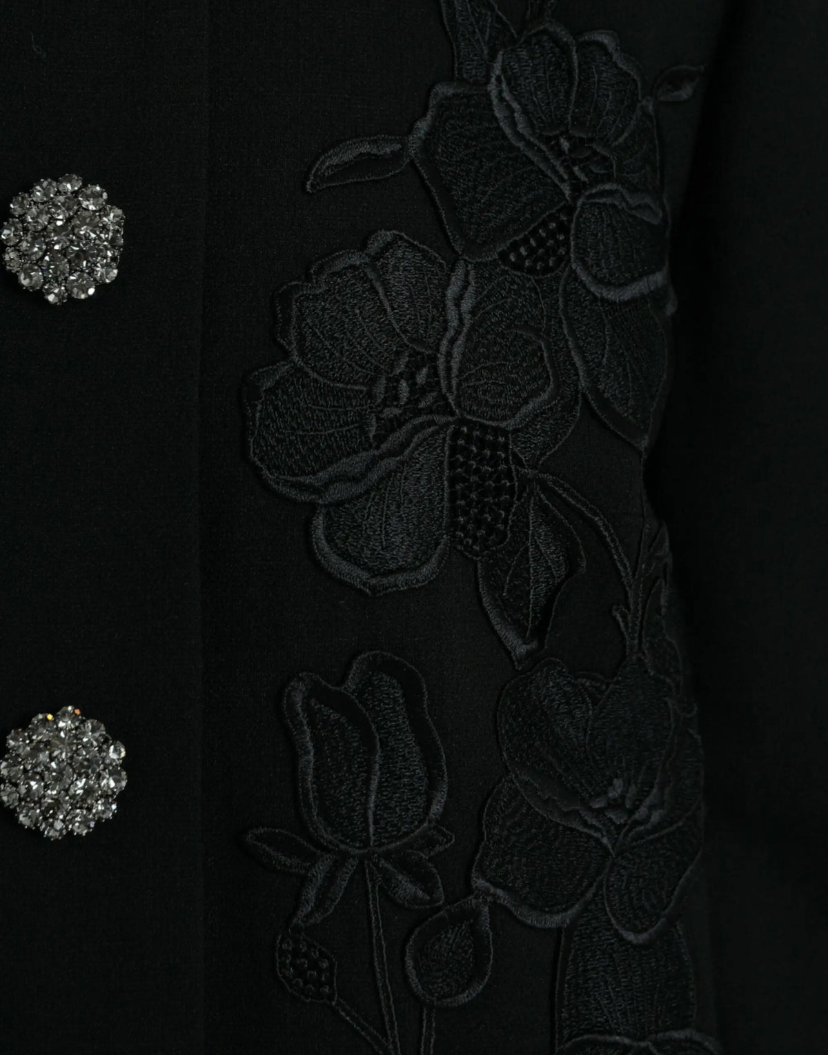 Veste noire en laine dolce & gabbana avec broderie florale complexe et boutons en cristal scintillants