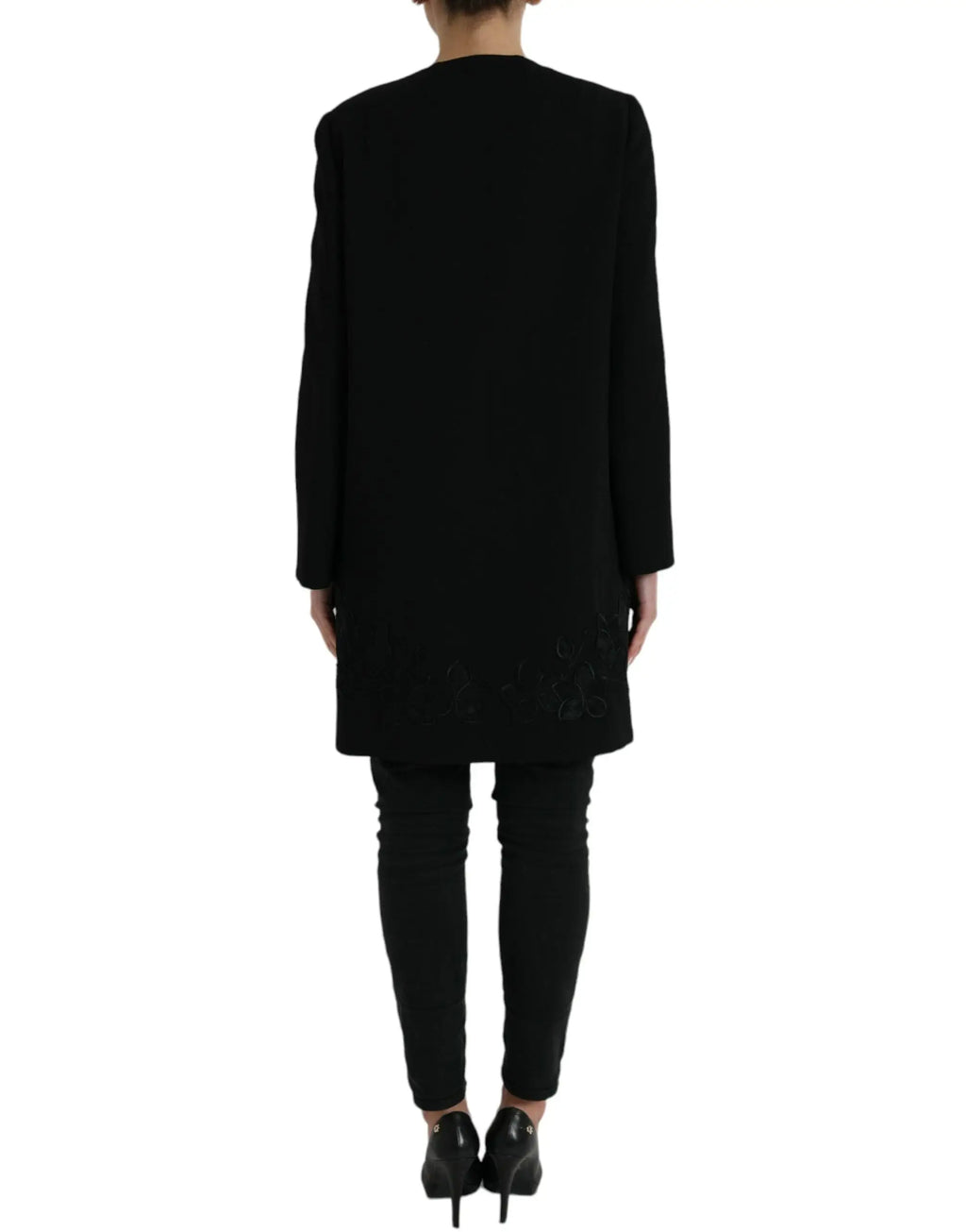 Dolce & gabbana veste noire en laine avec boutons et broderies florales discrètes à l’ourlet