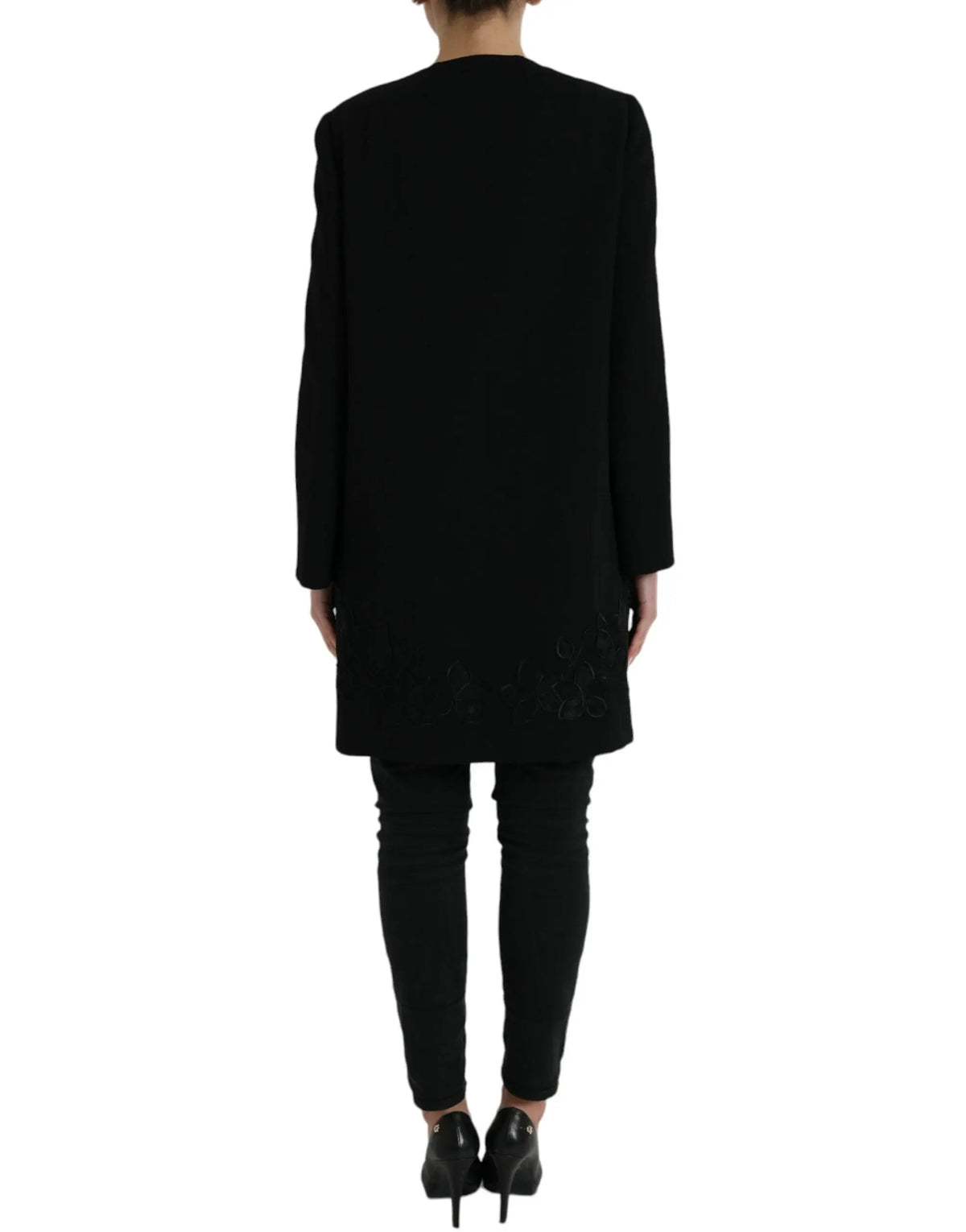 Dolce & gabbana veste noire en laine avec boutons et broderies florales discrètes à l’ourlet